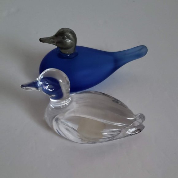 2pcs VINTAGE DUCKS Germany Lead Crystal & Blue Glass Figurines mallard duck - Picture 5 of 7
